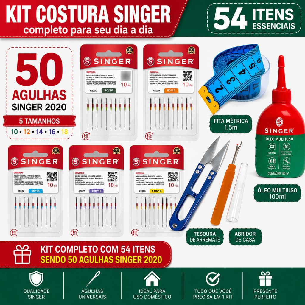 Kit De Costura Doméstico 50 Agulhas Singer 2020 + Acessórios