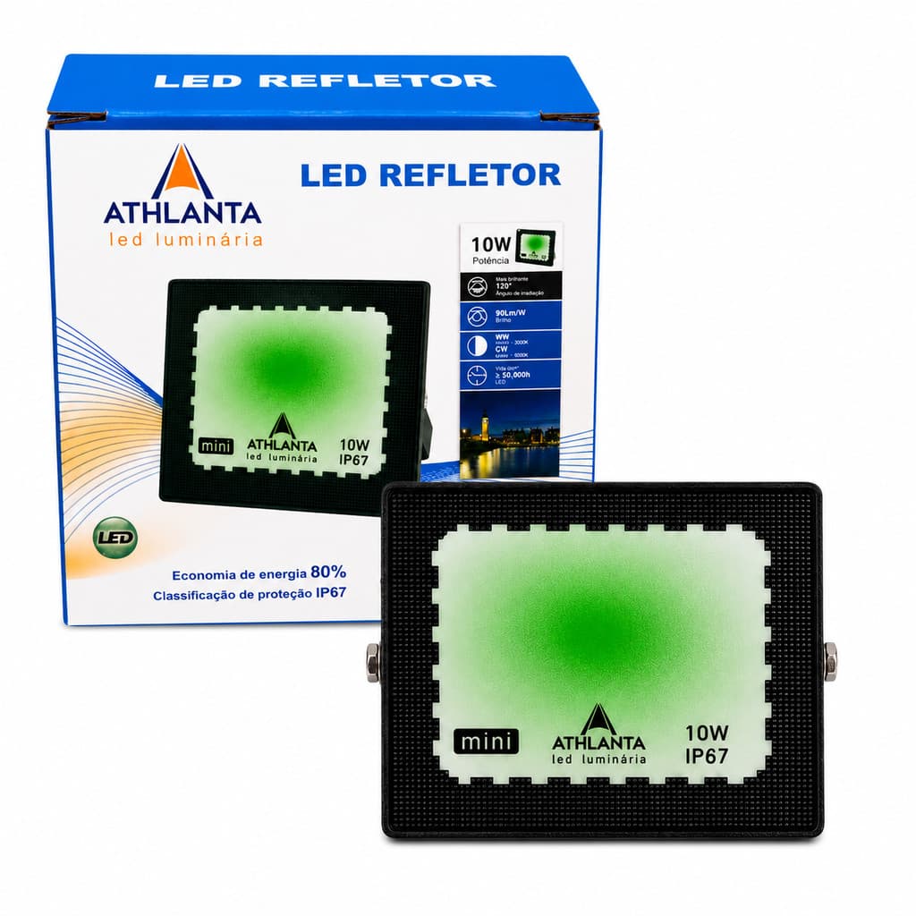 Refletor LED Verde 10W IP67 Prova D'Água Bivolt Alta Luminosidade