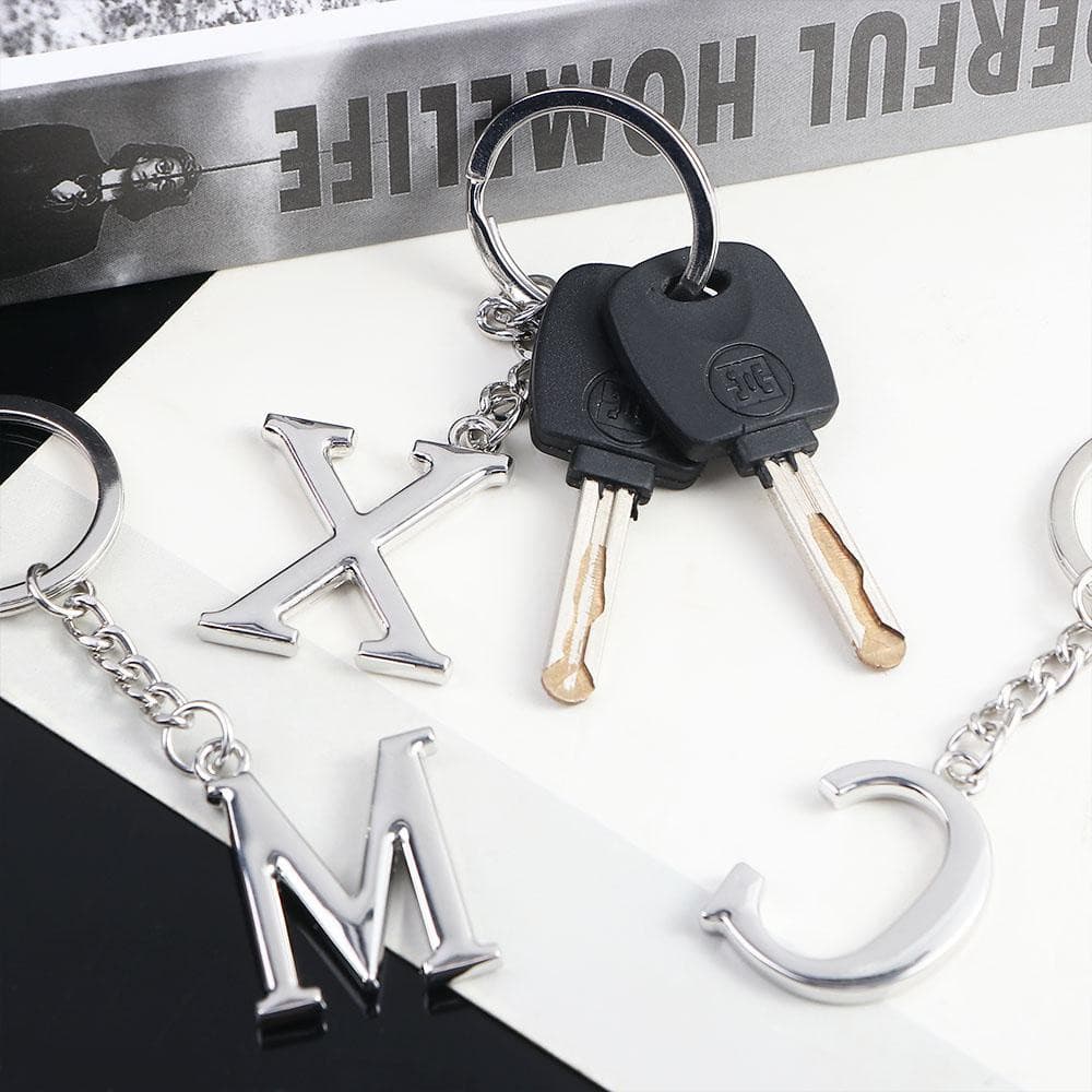 BRBLIFE Chaveiro Feminino com 26 Letras, Cor Prata, Joia de Moda, Chaveiros de Letras para Bolsas e Artesanato PERG