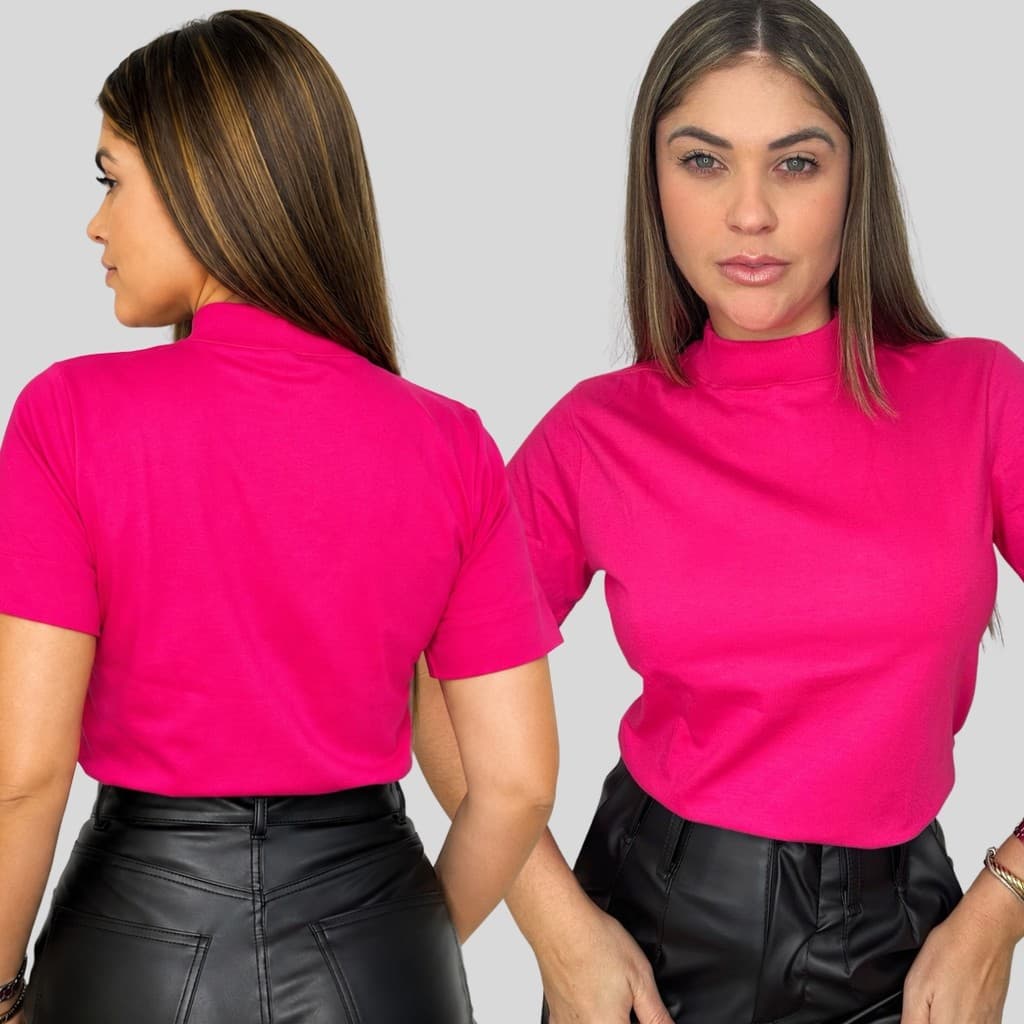 T-SHIRT GOLA ALTA FEMININA 100% ALGODAO.