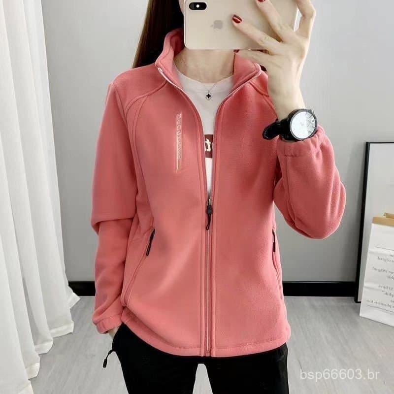 Jaqueta de Fleece Outono Inverno com Extra de Fleece para Mulheres, Cardigã Casual com Gola Alta, Moletom Quente para Es