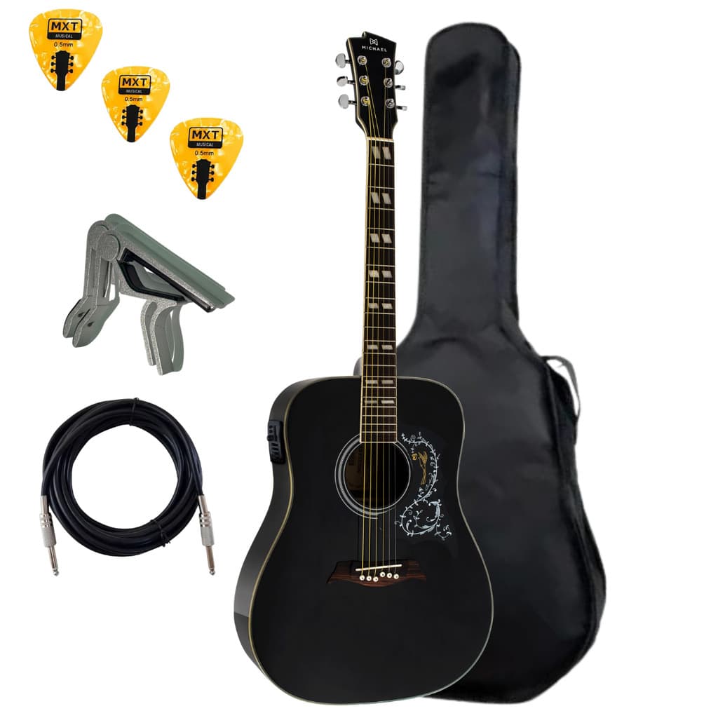 Kit Violão Folk Elétrico Michael Galaxy Vm925dt C/Capa Capotraste Afinador