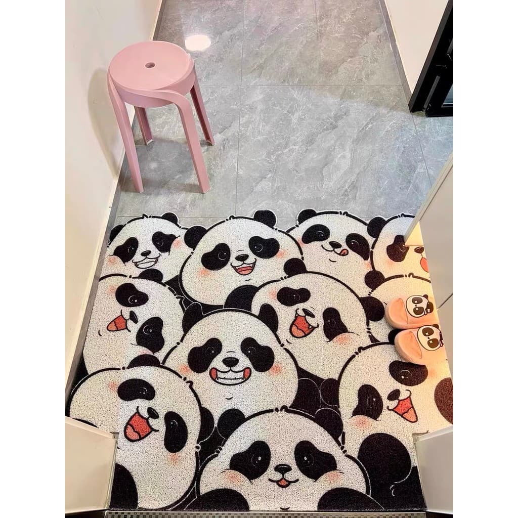 Panda dos desenhos animados porta de entrada tapete porta de entrada círculo de seda pé tapete entrada esfregando solo A
