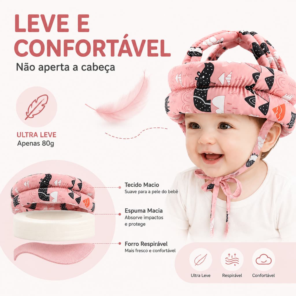 Capacete Protetor de Cabeça para Bebê Infantil Anticolisão Respirável Ajustável Primeiros Passos