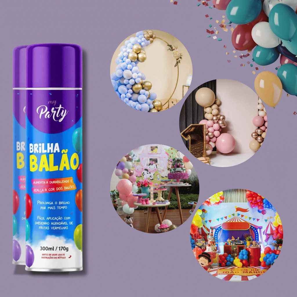Spray para Balões e Bexigas Decoradas 300ml | Intensifica o Brilho e Conserva por Mais Tempo