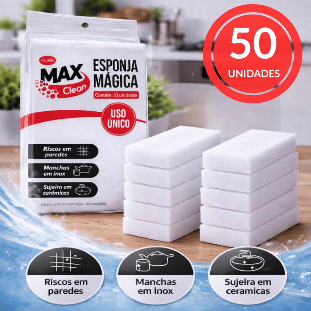 Kit 50 Esponjas Mágicas Brancas Limpeza Pesada Remove Riscos Manchas Multiuso