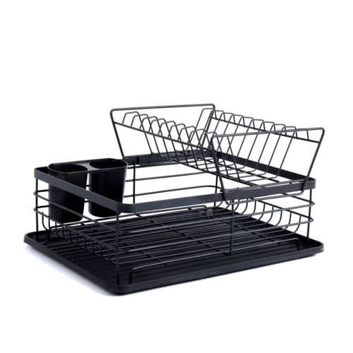 Escorredor Loucas Duplo Organizador Cozinha Preto Fosco Secagem Rapida Compacto