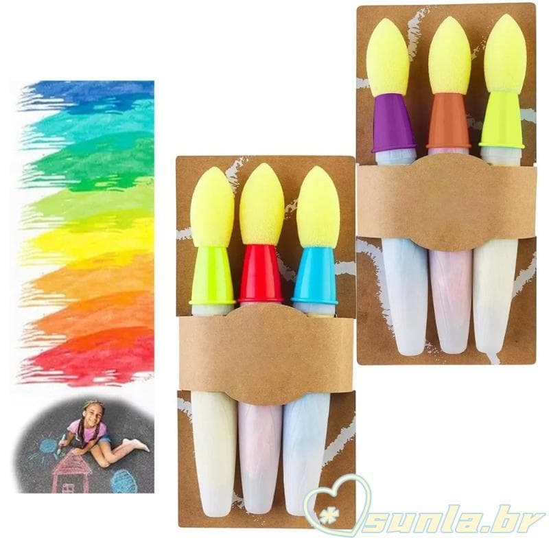 Conjunto Pincéis Giz Para Calçada SUNL 3 Criatividade Ar Cores Brilhantes E Cerdas Fáceis Limpar