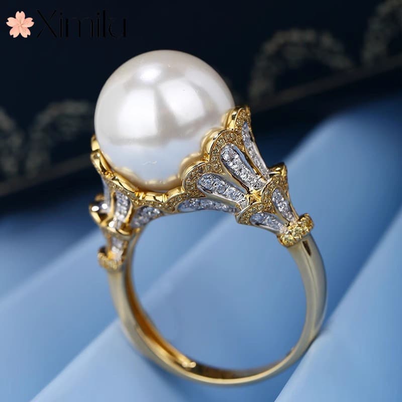 ⭐ Original criativo Dali textura esculpida renda de ouro duas cores ouro diamante pérola anel Pilates moda feminina jóia