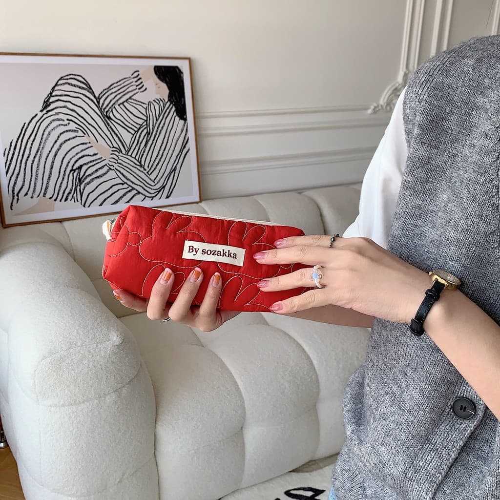 Nova Estojo De Lápis De Coelho Acolchoado Bolsa De Cosmético Feminina De Grande Capacidade Para Celular Portátil Moda