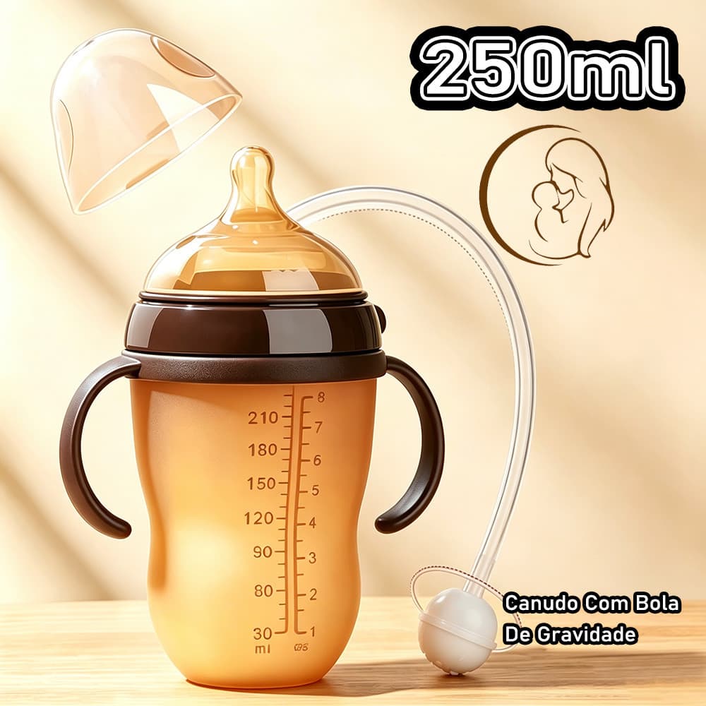 250ml Mamadeira De Silicone Com Bico Semelhante Ao Seio Materno,anticólica,antirretorno,com Alça E Canudo De Gravidade