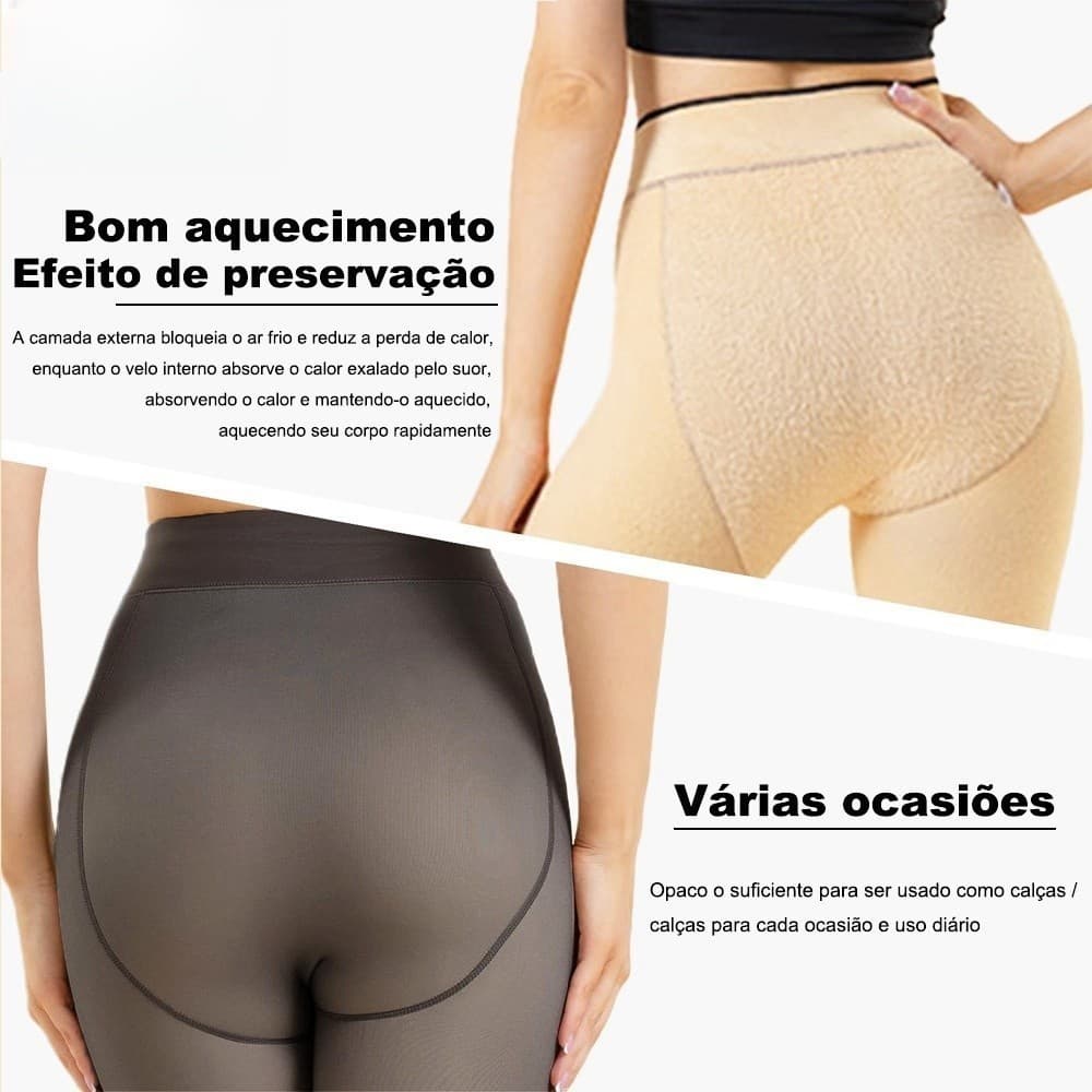 Meia Calça Térmica Forrada Peluciada de Lã Feminina Super Elástica Slim 220g-Tamanho Unico