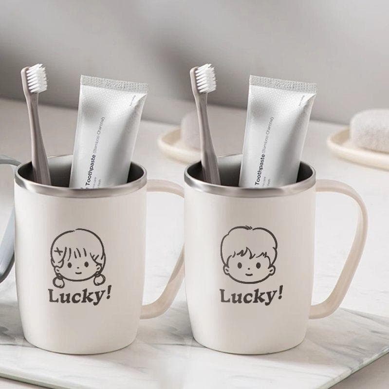 Lucky meninos meninas engrossado resistente a choques bonito casal de aço inoxidável copo escova de dentes simples copo