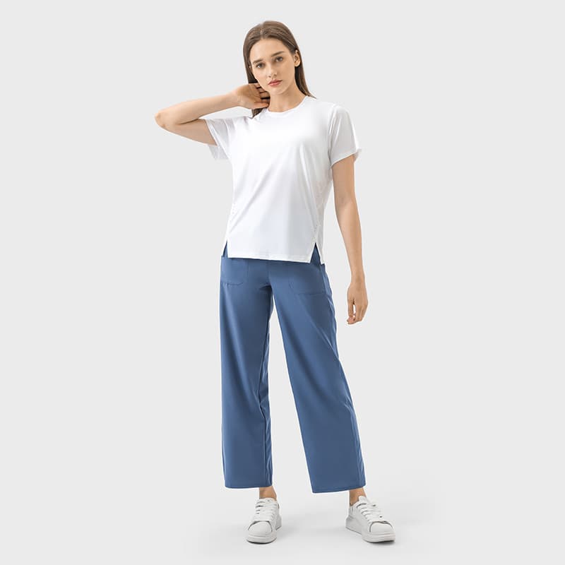 Exportação de comércio exterior verão solto respirável esportes Yoga Wear camiseta de manga curta elástica correndo Fitn