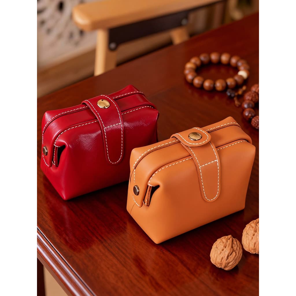 Bolsa de embreagem de couro de primeira camada, bolsa de armazenamento de couro genuíno para homens e mulheres, bolsa de