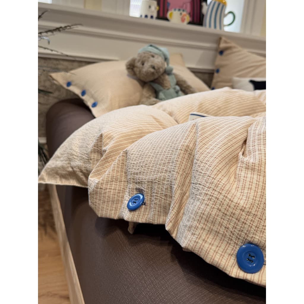 Simples cáqui riscas estilo Muji lavado fio tingido Jacquard corda encravada conjunto de quatro peças dormitório estudan