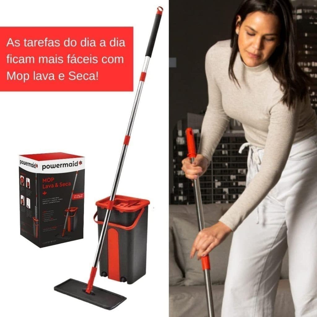 Mop Lava e Seca com Balde e Rodinhas para Limpeza