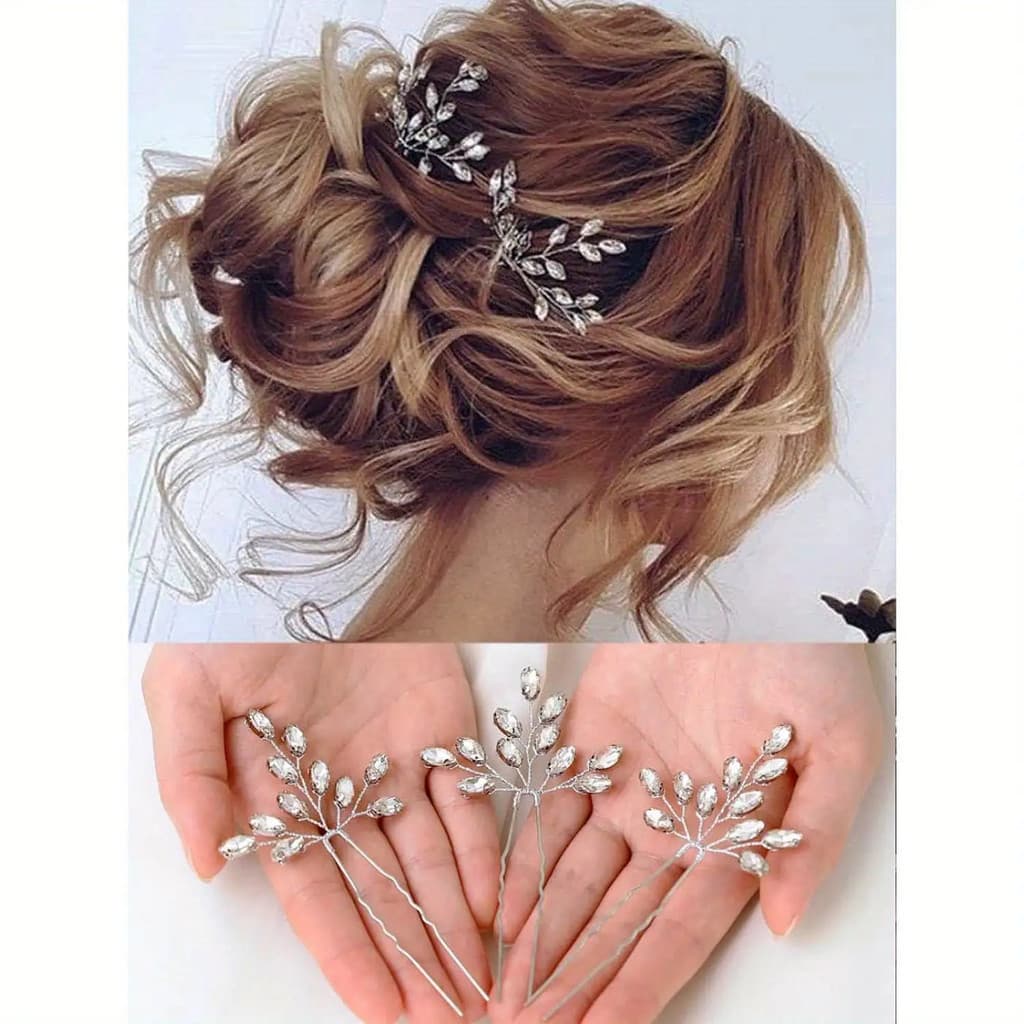 Presilhas de Cabelo de Noiva em Cristal com Strass, Acessórios de Cabelo para Noivas, Conjunto de 3 Peças