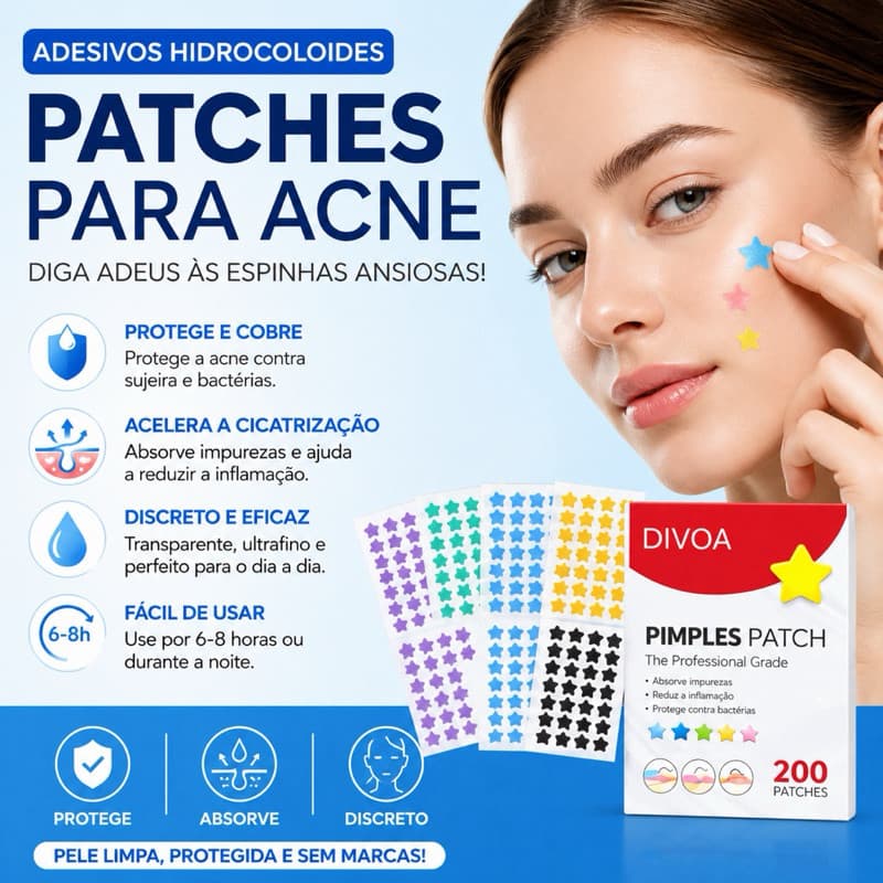 40 Adesivos Hidrocoloides para Acne Estrela e Coração Coloridos | Patches Protetores para Espinhas