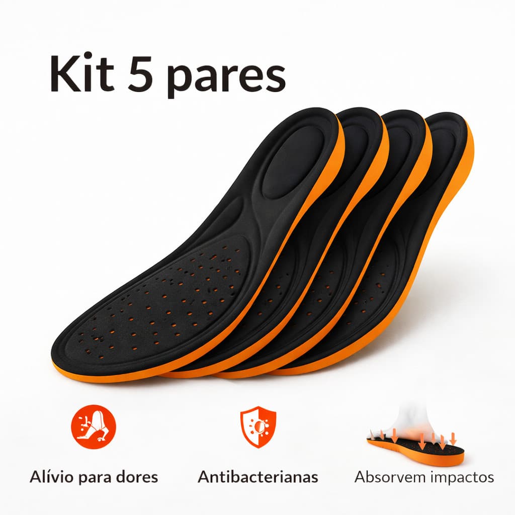 Palmilha Ortopédica em Gel PU Anatômica Anti Impacto Conforto para Trabalho Esporão Fascite Plantar