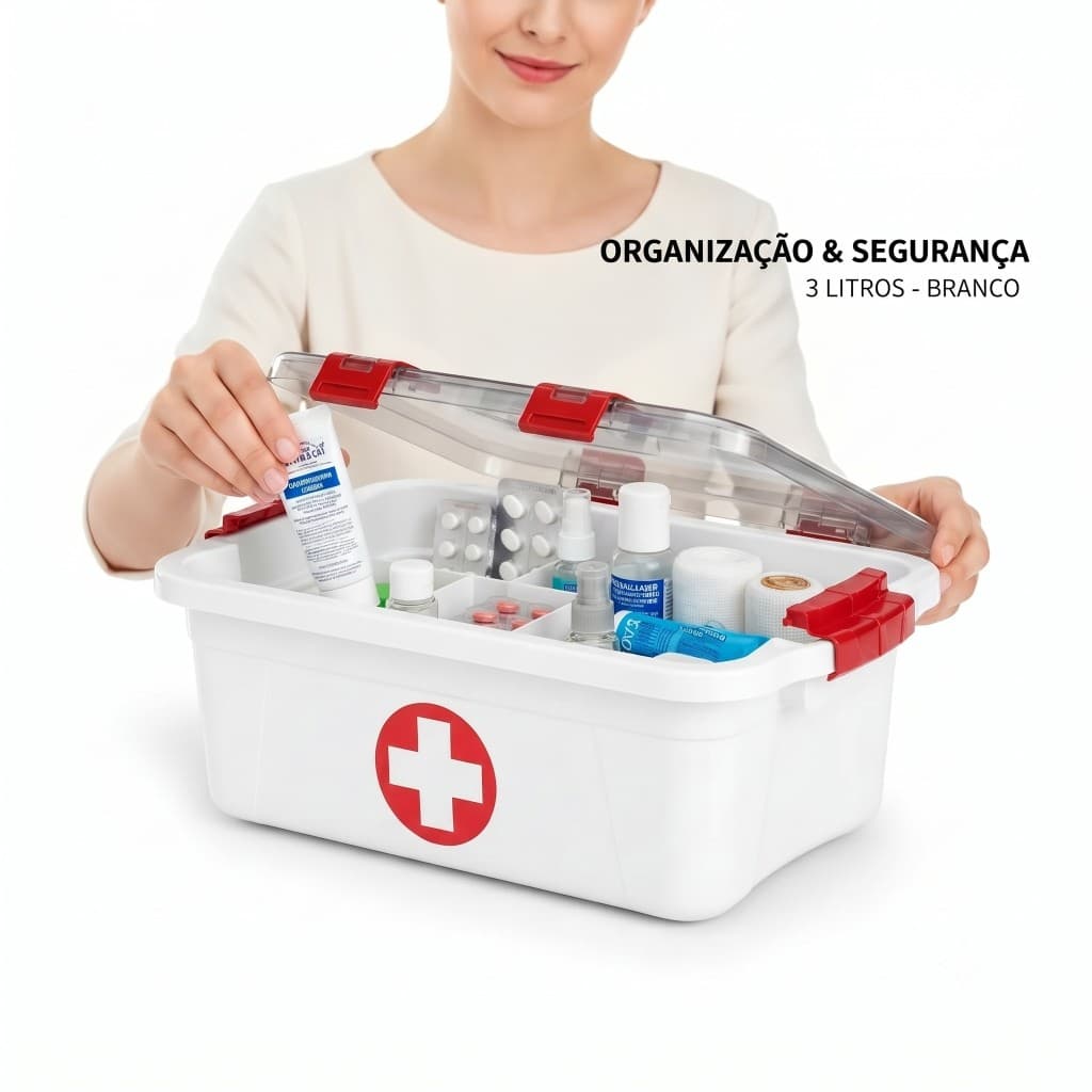 Caixa Maleta de Primeiros Socorros 3 Litros Branca - Organizador de Remédios e Emergência com Divisórias