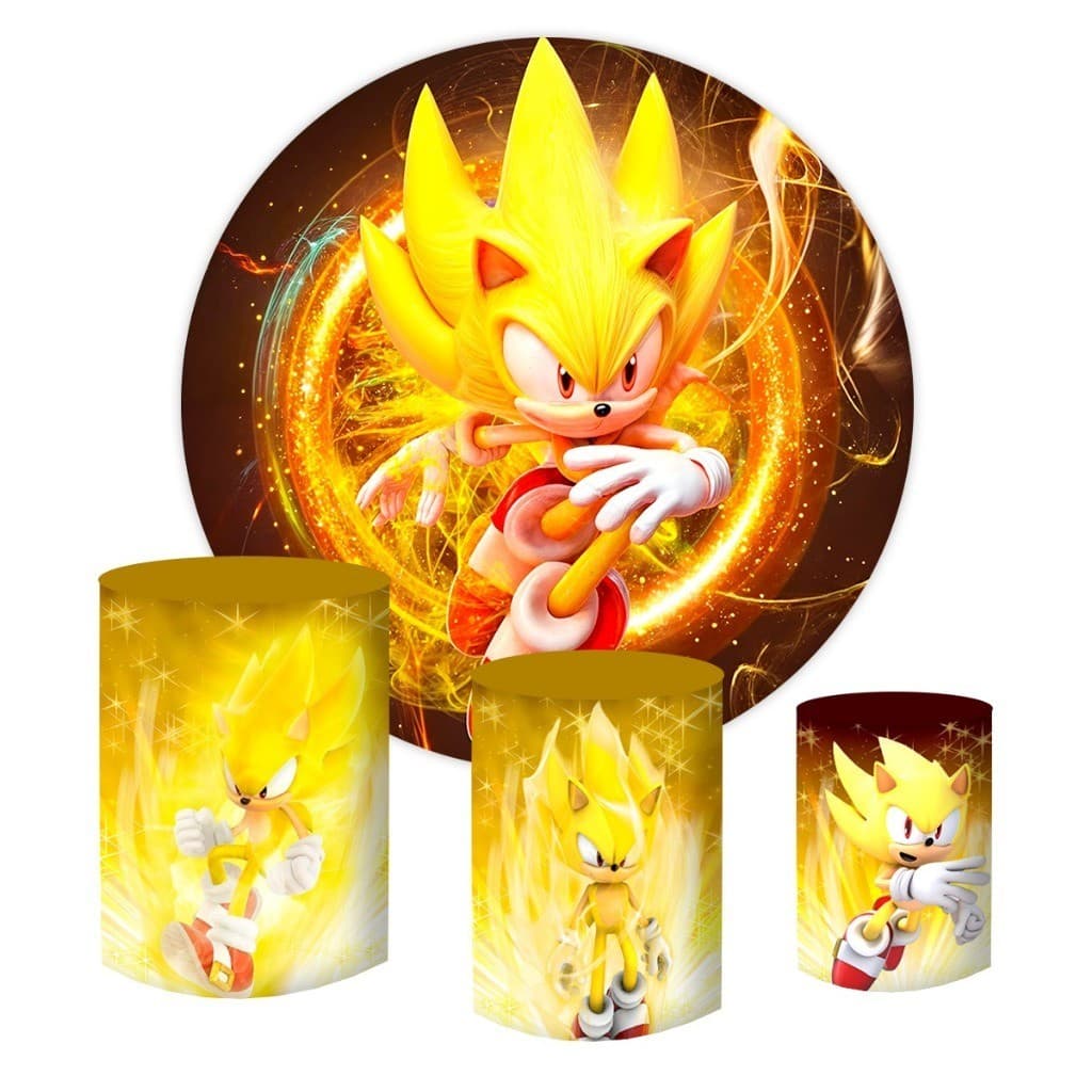 Trio Capas Cilindro + Painel Veste Fácil Tema Infantil famoso Games Sonic Amarelo Dourado   Rápido | Sai Hoje