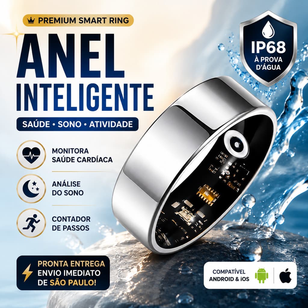 Anel Inteligente Smart Ring Monitor De Sono Saude Cardiaco Passos IP68
