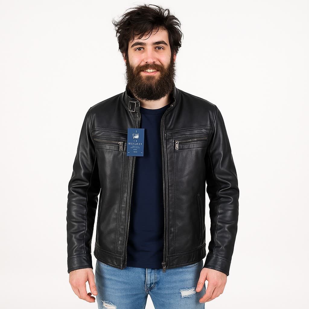 Jaqueta De Couro Masculina Preta Forrada Importada De Alta Qualidade