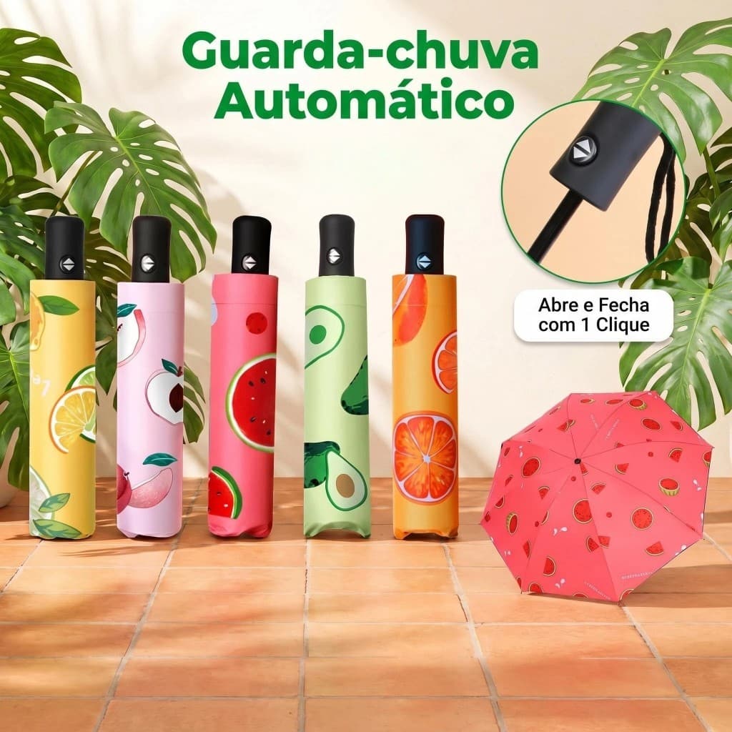 New Automatic Umbrella High Rain Resistance and Strong Wind with UV Protection Fruit Print Foldable Parasol