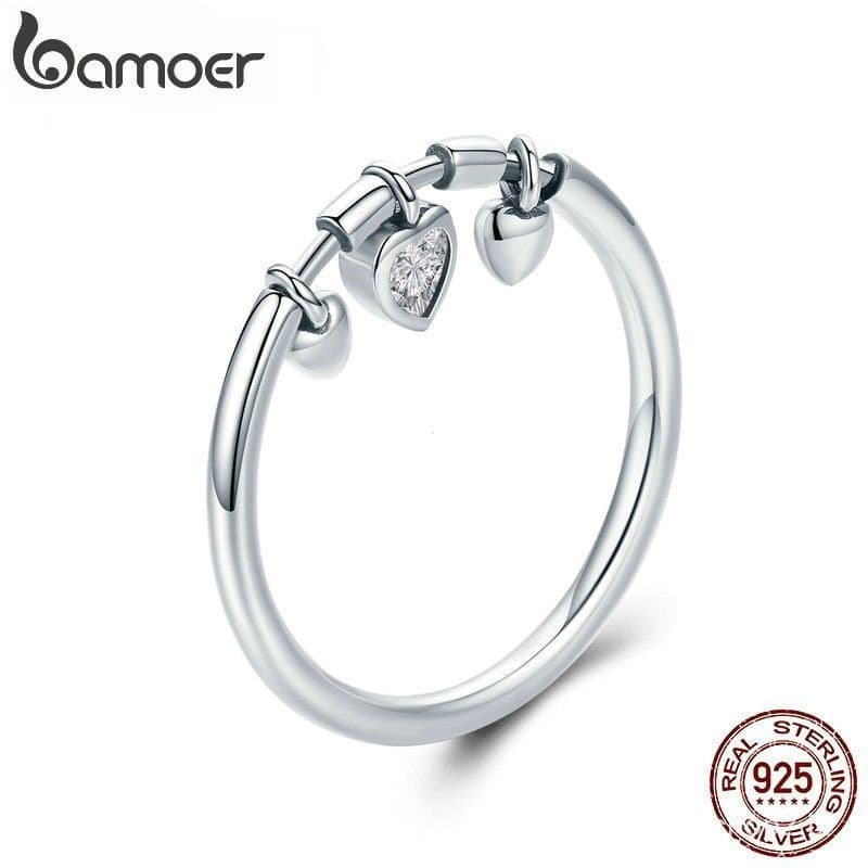 BAMOER 925 Prata Esterlina Brilhante Coração Claro CZ Anel Feminino Casamento Noivado Jóias SCR215