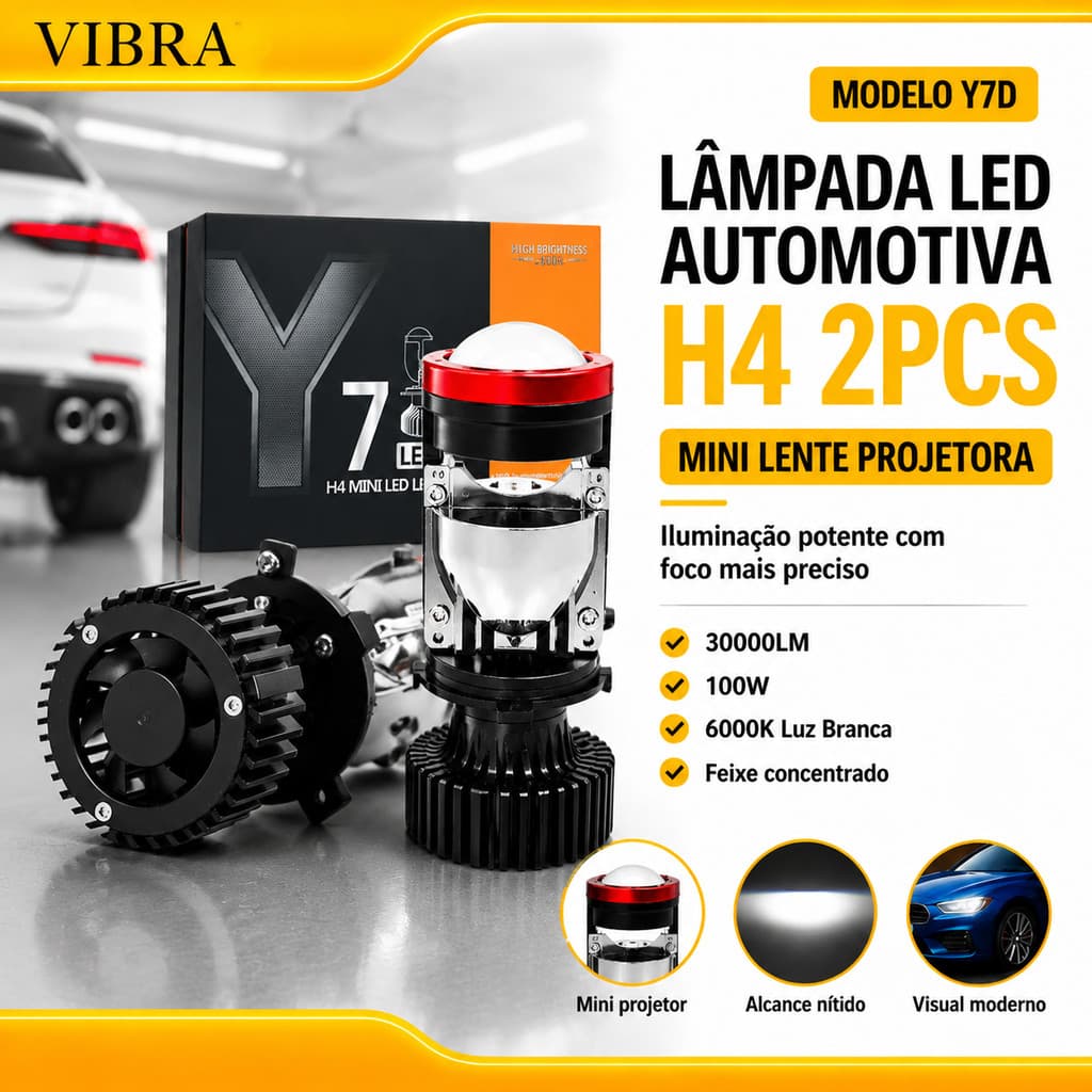 2PC Y7D Automotive LED Headlights H4 Lens Super Bright Tangent High and Low Focus Integrated Range