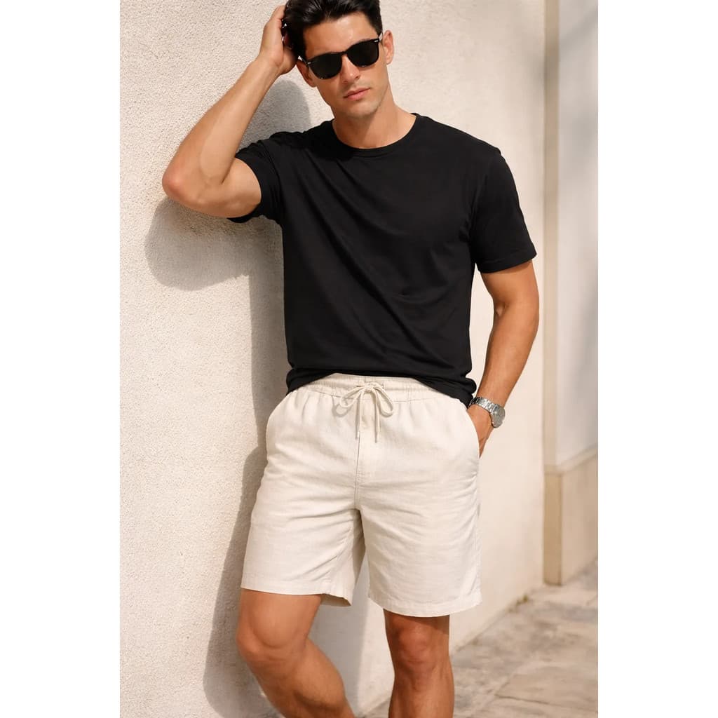 Shorts Linho Masculino Cadarço Casual Praia Verão Mike Store
