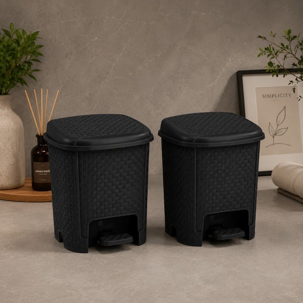 Kit 2 Cesto De Lixo Rattan 6L Com Pedal Tampa Resistente Para Banheiro Cozinha E Escritório