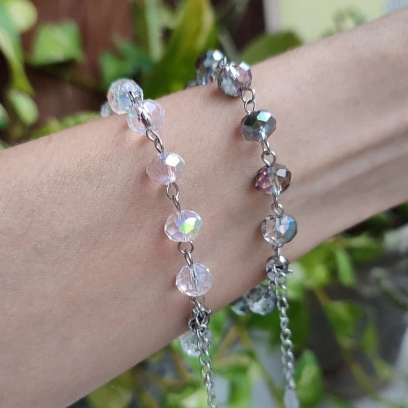 Pulseira de miçanga de vidro e aço inoxidável - não escurece