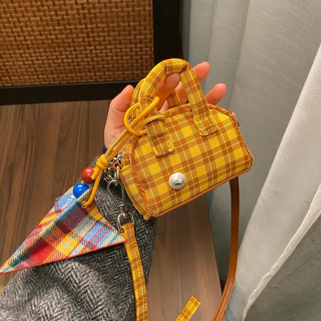 2026 amarelo xadrez Mini saco do mensageiro fone de ouvido bolsa moeda primavera verão bonito bolsa feminina na moda