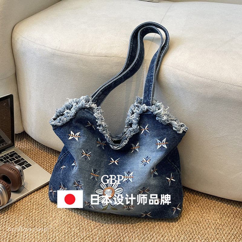 Japão Japão Japão Japão ≈ 라고 Bolsa jeans de grande capacidade feminina 2026 Novo estilo bolsa de ombro sacola