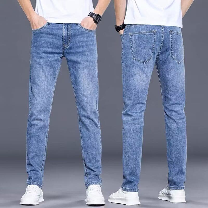 Calças de brim masculinas verão fino solto em linha reta calças masculinas em linha reta magro-ajuste calças casuais nov