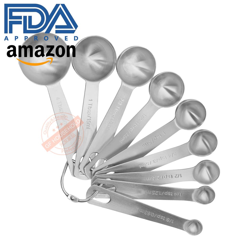 Colher medidora de aço inoxidável, conjunto de 9 peças, colher de tempero de café, leite em pó, colher medidora de farin