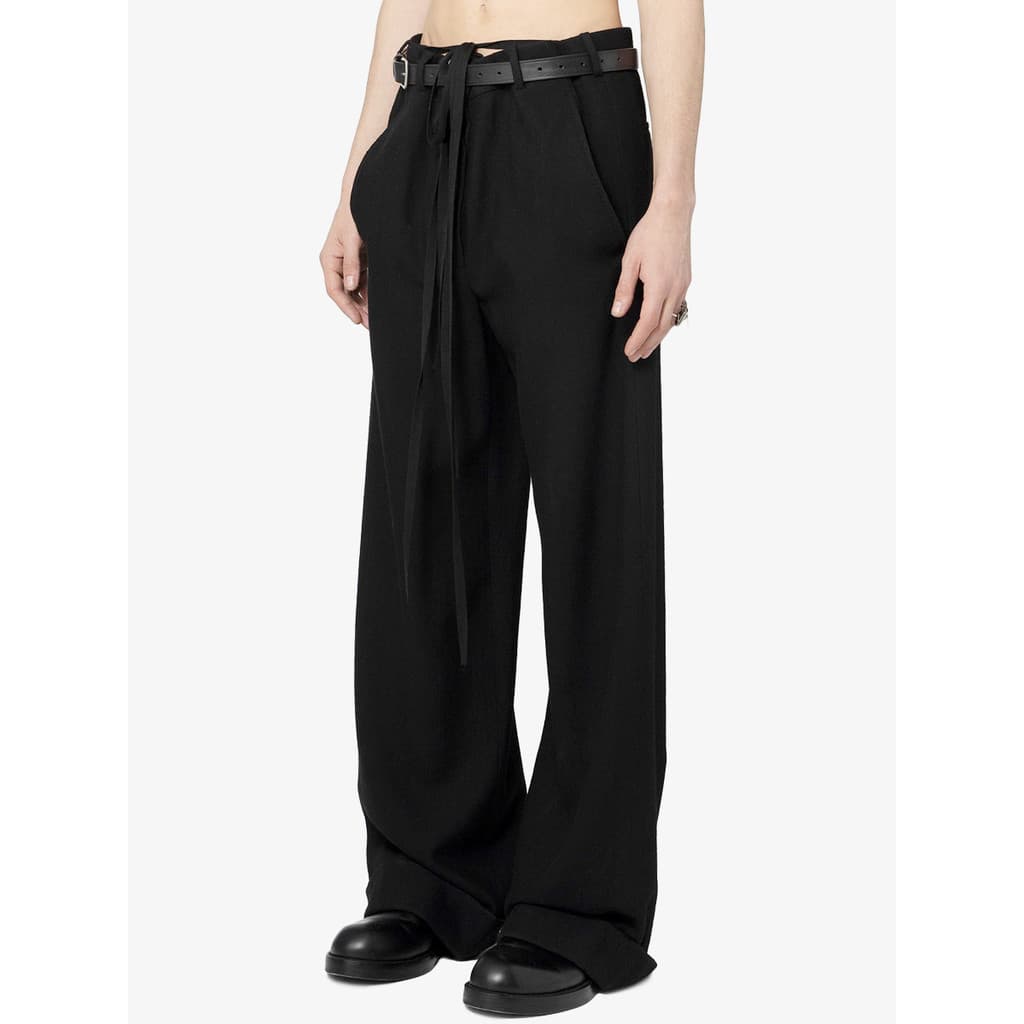 GAOSTUDIOS Preto Super Longo Curling Calças Masculinas Simples Japonês Multi-Corda Solta Reta Casual Calça Ferradura