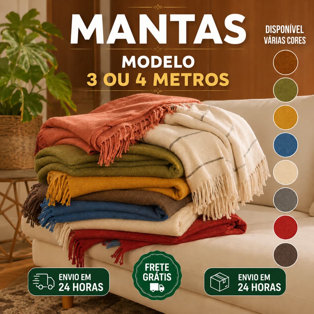 Manta p/ Sofá King 3 x 1,80 m ou 4 x 1,80 m Algodão Capa Protetora Peseira Decoração - CORES