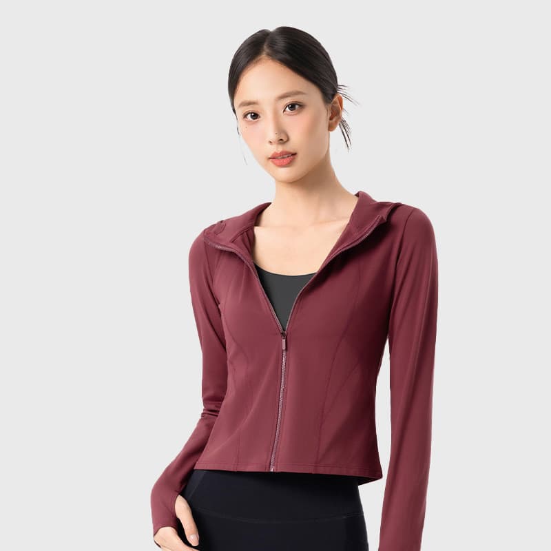Outono inverno quente roupas de Yoga femininas de manga comprida com capuz à prova de vento jaqueta de corrida curto for