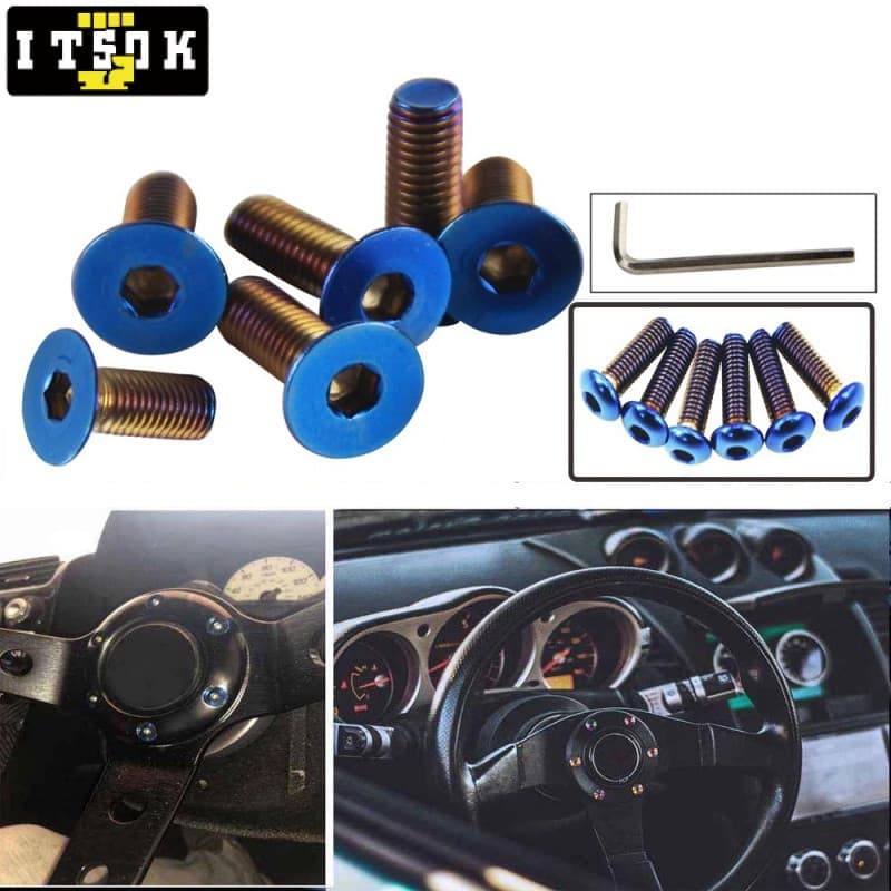 Itsok6 Pçs/Lote Parafusos De Volante De Titânio Azul Queimado Universal Fit Muito Funciona Bell Boss Kit