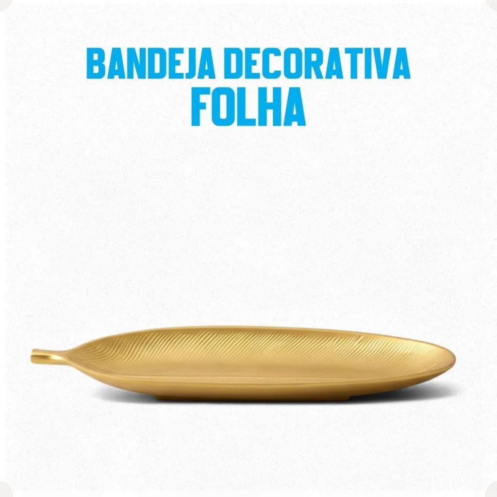 Centro De Mesa Folha Zein 40x14cm Poliresina Decorativa Luxo Elegante Sala Casa Premium