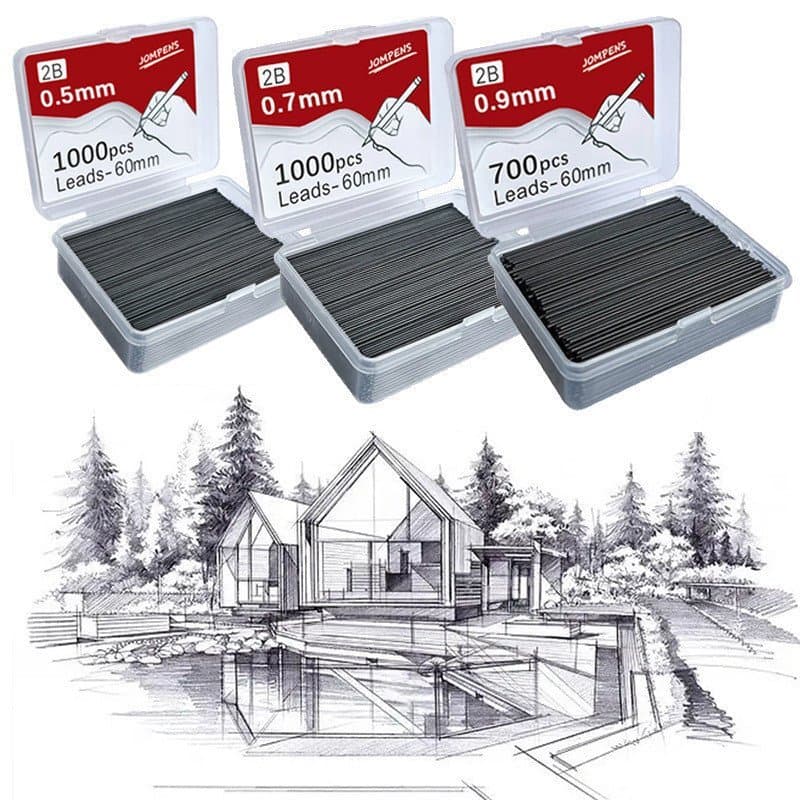 1000pcs 0.5/0.7mm 2B Mecânico Lápis Substituir Recarga De Chumbo Alunos Apagar Escrita Desenho Papelaria