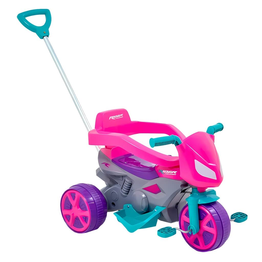 Triciclo Infantil Moto Rider Rosa Menina Com Haste Direcionável Pedal E Proteção – Usual Brinquedos
