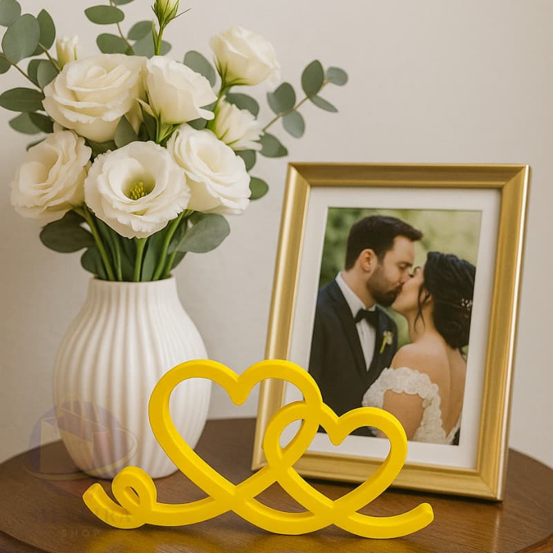 Estatueta Coração Romance 24cm - Decoração Casal Amor Eterno Enfeite para Mesa Quarto Prateleira