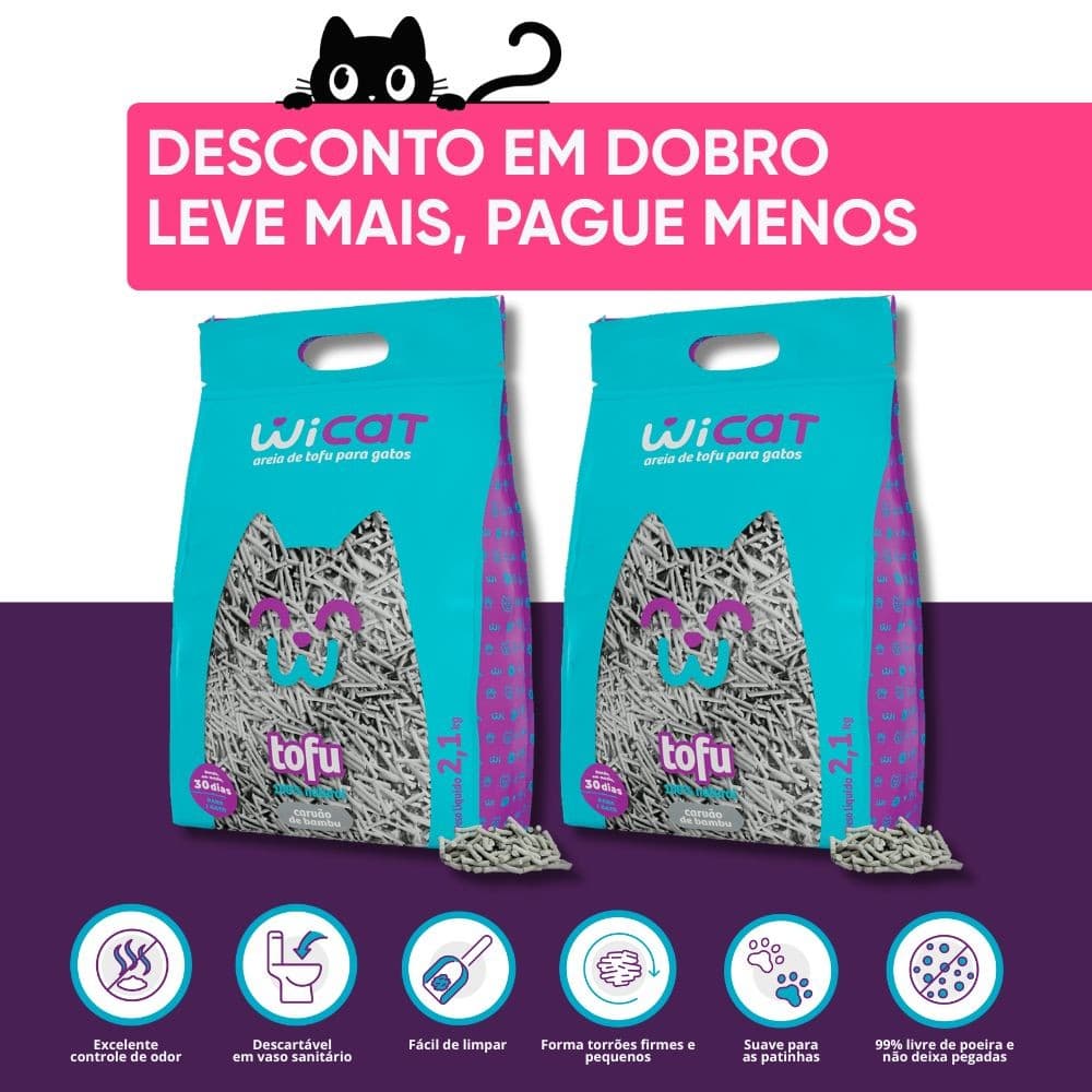 Kit 2 Areias Higiênicas de Tofu Wicat Biodegradavel Para Gato de Carvão de Bambu 2.1kg