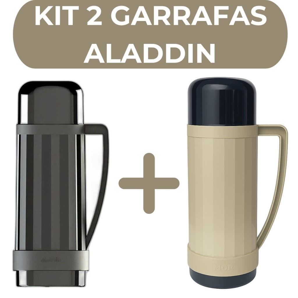 Kit 2 Garrafas Termicas Aladdin 1 Litro Original Com Alça Garrafa Cafe Cha Preta e Bege Continental