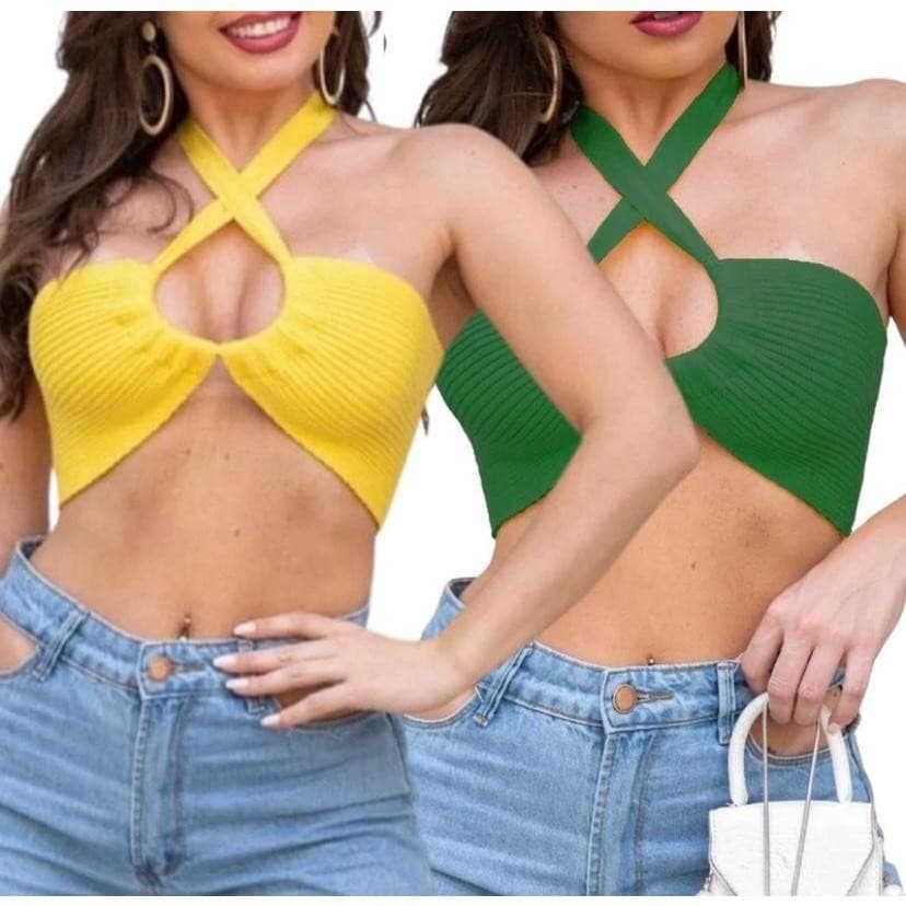 Top Faixa kit com 2 croppeds coloridos tendencia verão carnaval
