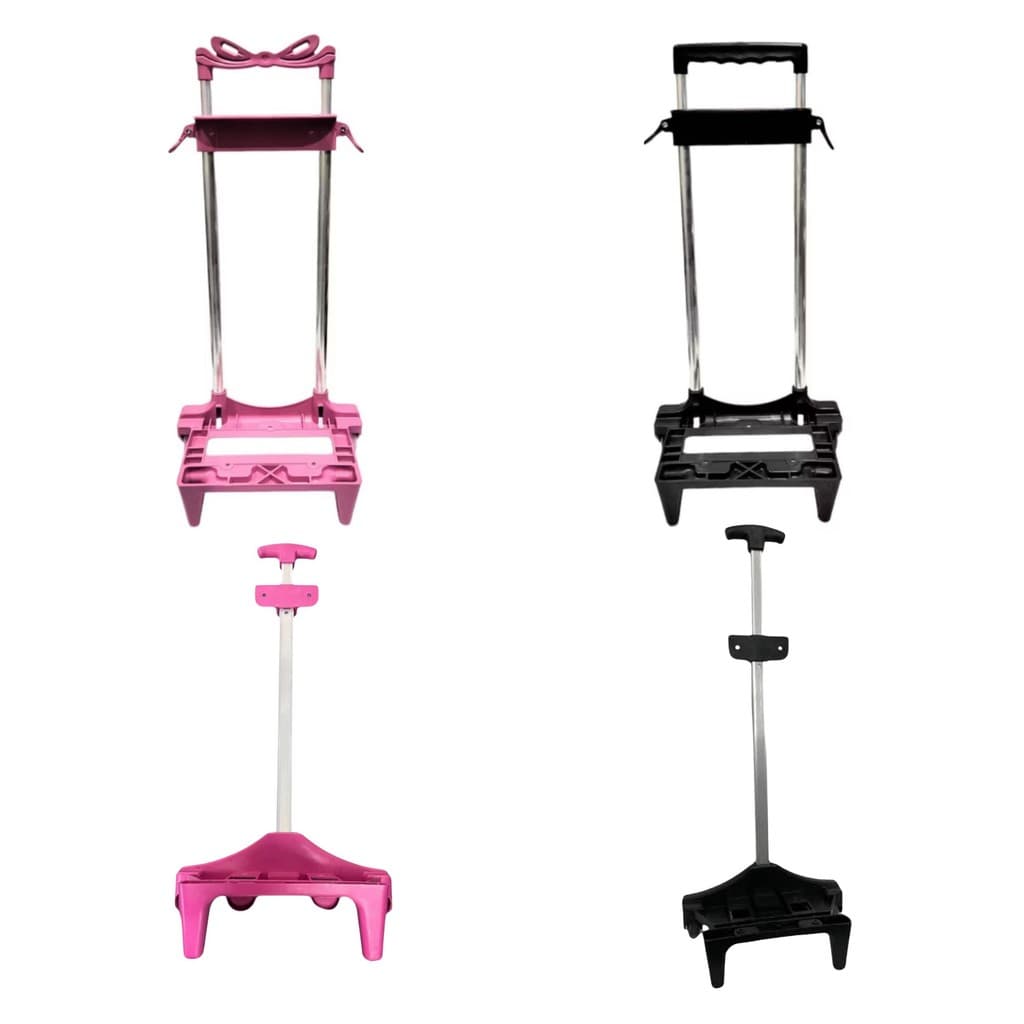 Carrinho Para Mochila Escolar Rosa 40cm Com 2 Hastes E Rodinhas De Silicone Para Menina E Menino